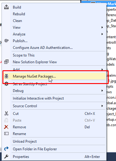 Click on Manage NuGet Packages to install packages