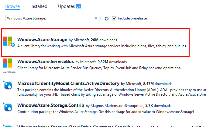 Install Windows Azure Storage