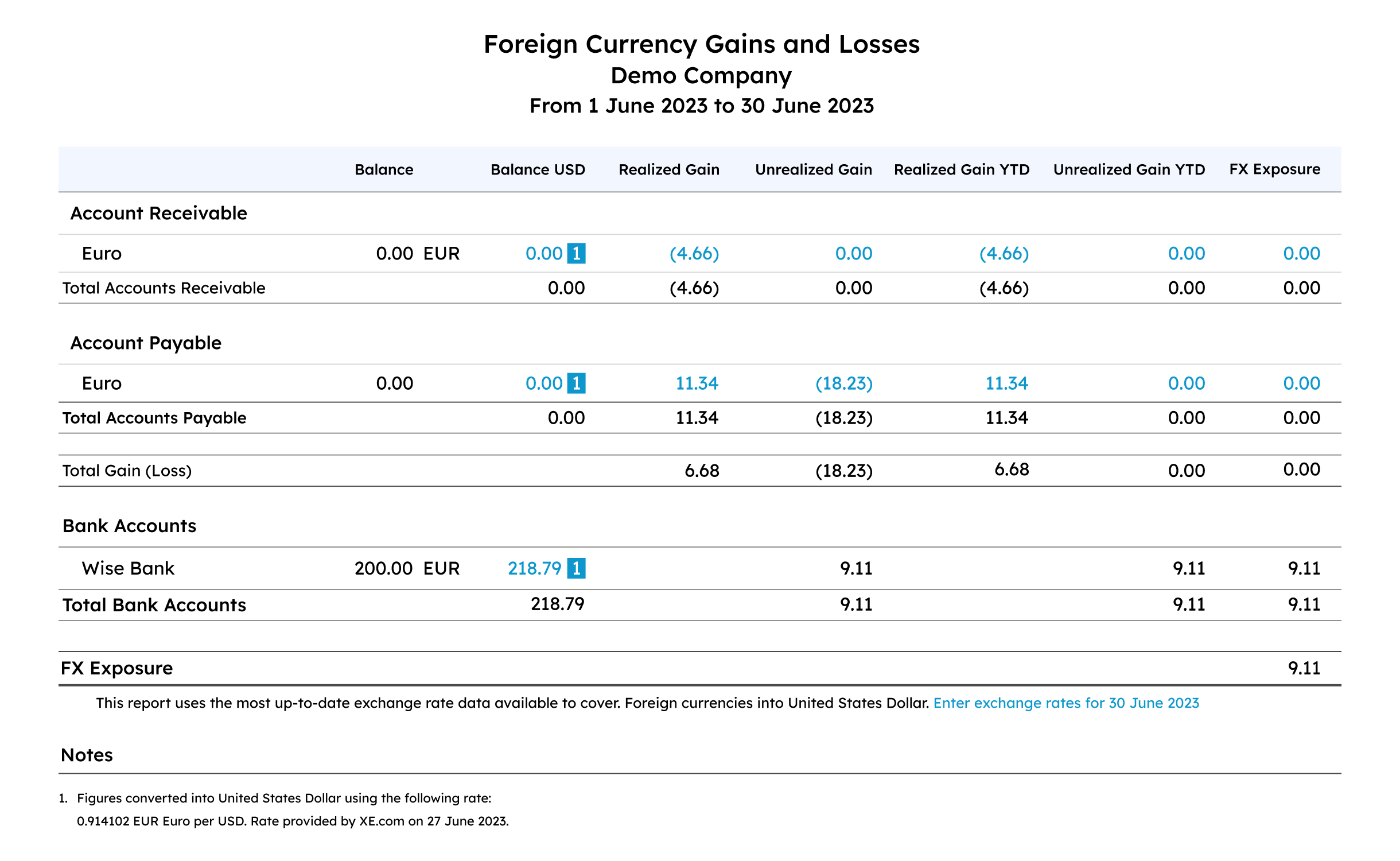 Foreign Currency Gains and Losses report