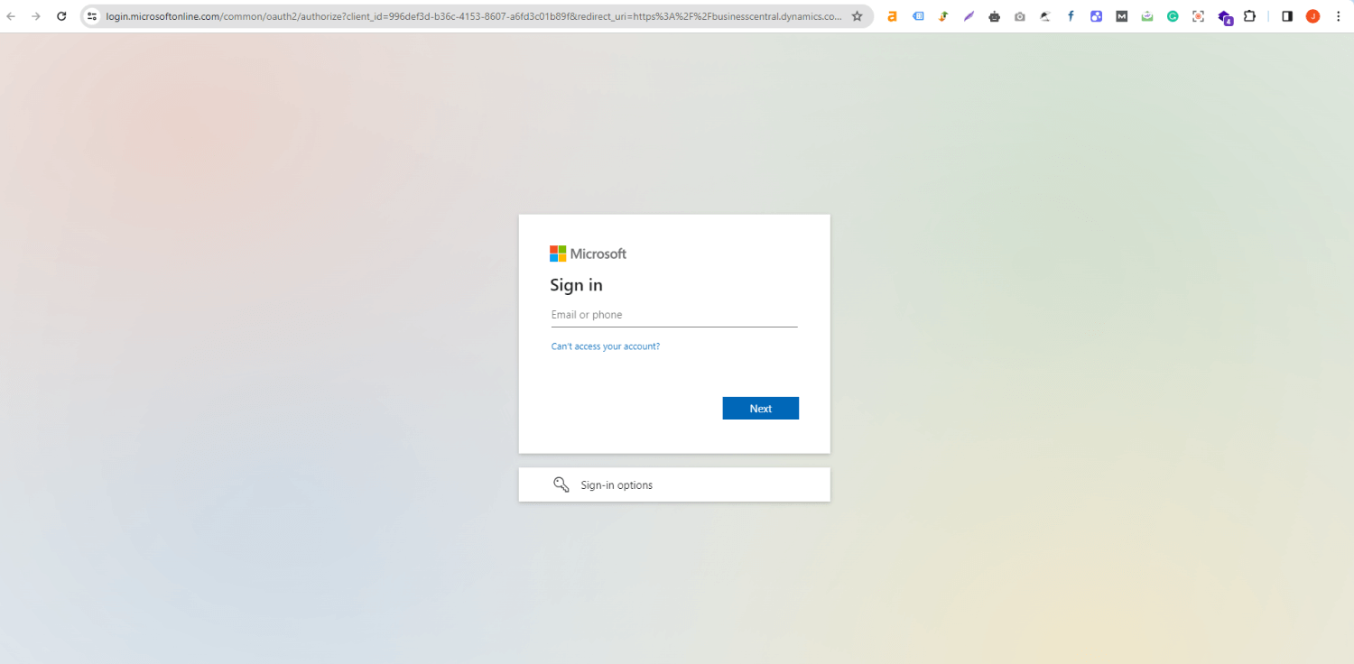 A Microsoft sign-in page appears with fields to enter an email or phone number, perfectly streamlined for System Integrators, and a "Next" button.