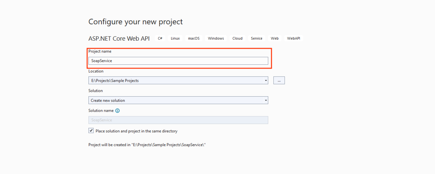 Set-Up-the-Projectin-ASP.NET-Core-Web-API-Configure-project-settings- including-the-project-name-and-location.