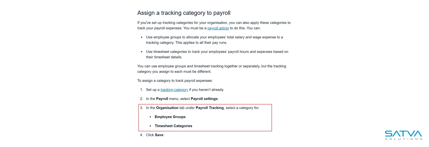 To assign a tracking category in Xero Payroll, navigate to payroll settings. Look for the highlighted section where you can select a category under "Employee Groups" or "Timesheet Categories." This streamlined process ensures accurate payroll management and efficient tracking.