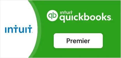 Green and white QuickBooks Premier logo by Intuit.