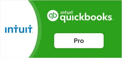 An image featuring the Intuit logo on the left and the QuickBooks Pro logo on a green background on the right.