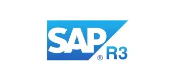 The image displays the SAP R/3 logo, with SAP in bold white letters against a blue background and R3 in smaller white letters.