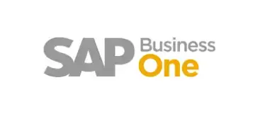 Logo of SAP Business One with SAP in large gray letters and Business One in smaller gray and orange letters to the right.