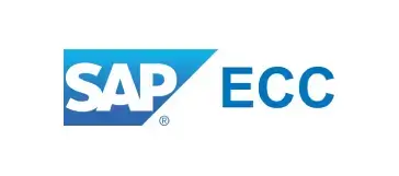 SAP ECC logo featuring the letters SAP in bold white against a blue backdrop, with ECC written in blue next to it.