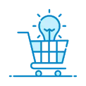 Icon depicting a light bulb inside a shopping cart, symbolizing innovation or ideas for sale and shopping.