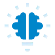 A pixelated blue and gray object resembling a simplified brain with surrounding lines, conveying a concept of ideas or intelligence.