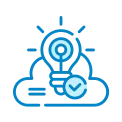 Icon of a cloud with a gear and light bulb, featuring a checkmark.