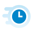 Blue clock icon with a white border and two hands pointing at 10 and 2, on a light grey background.