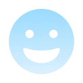 A blue smiley face icon on a white background.