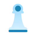 A light blue chess pawn graphic with a shaded circle on top and a flat base.