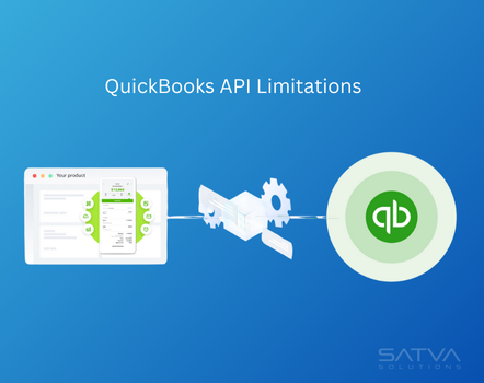 Diagram depicting QuickBooks API limitations, featuring a computer screen, smartphone, and the QuickBooks logo intricately connected by gears and lines.