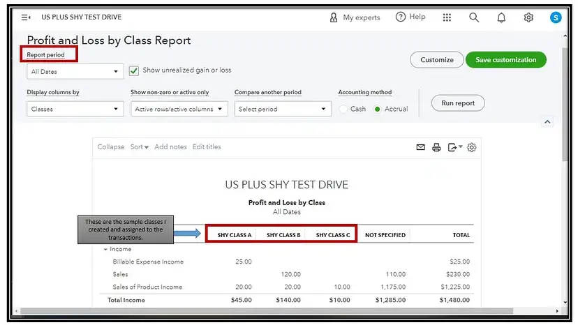 Screenshot of a financial report interface showing a 