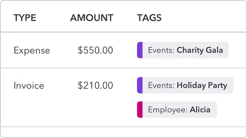 A table showing an expense of $550 tagged as 