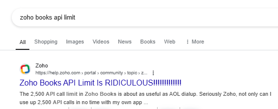 Image from Google, where user search for Zoho Books api limit.