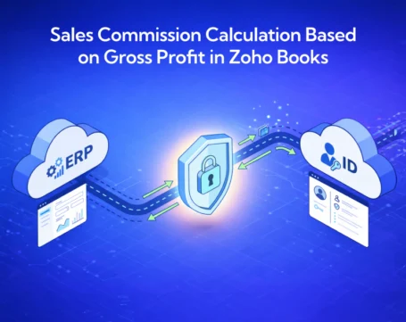Sales commission calculation in Zoho Books based on gross profit with ERP integration and secure data exchange between systems