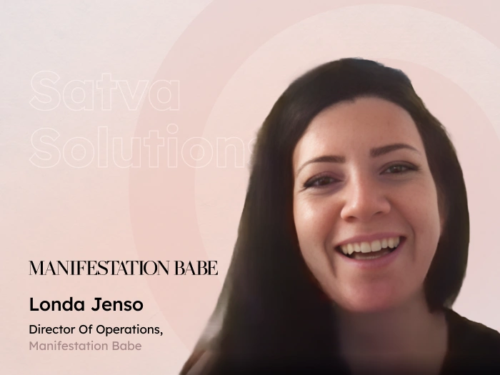 Londa Jenso, Director of Operations at Manifestation Babe, smiling in a testimonial for Satva Solutions.