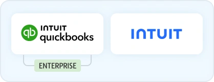 Image showing the Intuit and QuickBooks logos on a green background with the text "Enterprise" inside a white button.