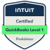 Intuit QuickBooks Level 1 Certified ProAdvisor badge for accounting software proficiency and certification recognition