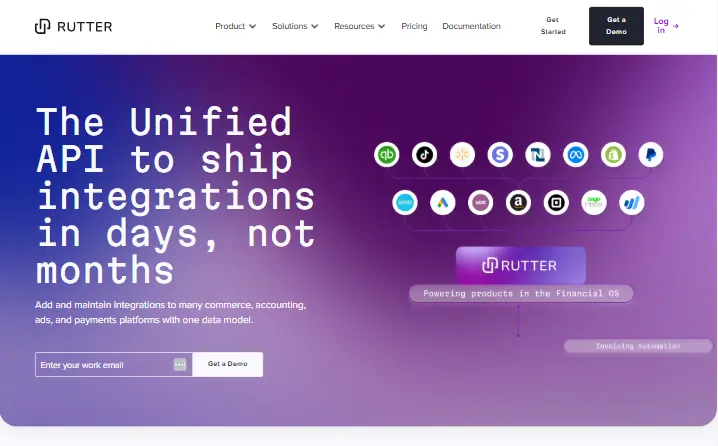Rutter financial API integration platform used to connect ecommerce, accounting, and banking systems for unified data access