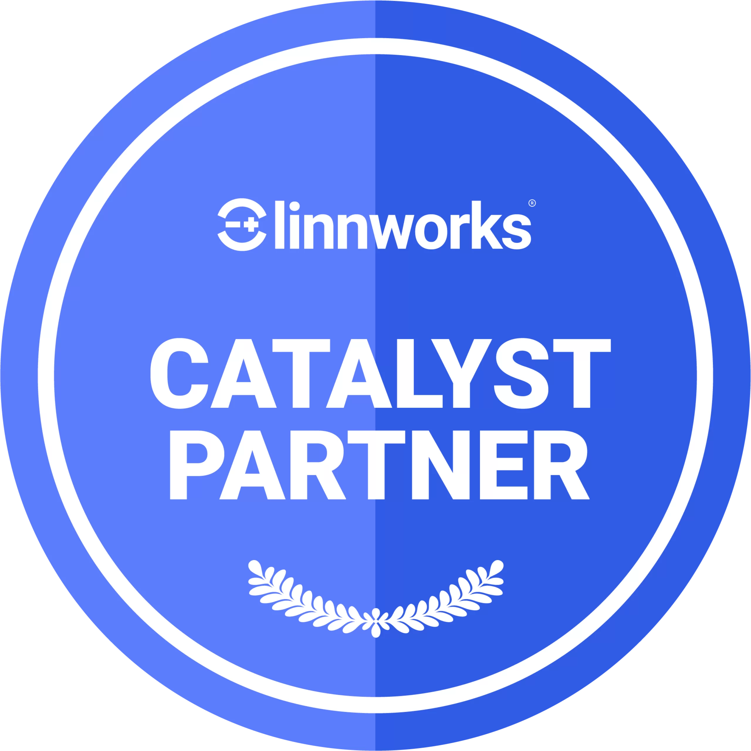 Blue Linnworks Catalyst Partner certification badge logo representing official partnership and trusted business collaboration.