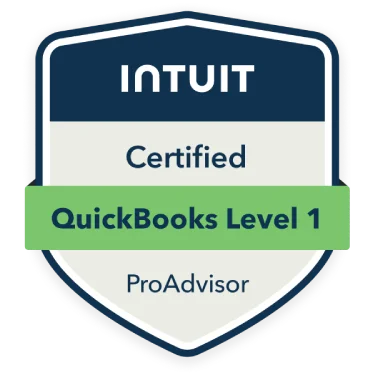 Intuit certified QuickBooks Level 1 ProAdvisor badge for accounting professionals