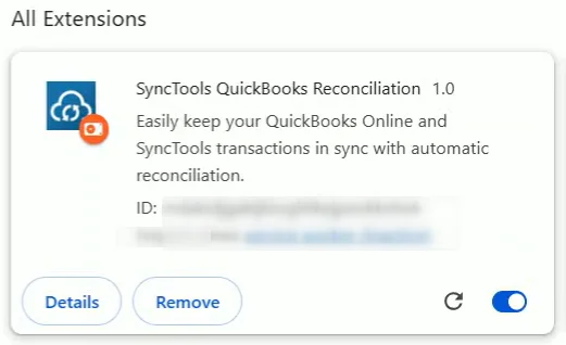 SyncTools QuickBooks Reconciliation extension for automatic sync and reconciliation of QuickBooks Online transactions