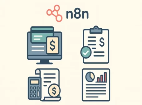 n8n automation icons showing finance workflow elements including invoicing, billing, reporting, and accounting processes.