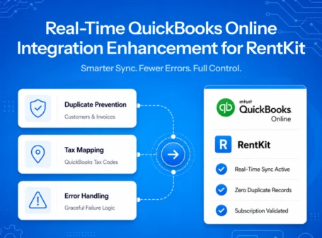 QuickBooks Online and RentKit integration with duplicate prevention, tax mapping, and real-time error handling automation