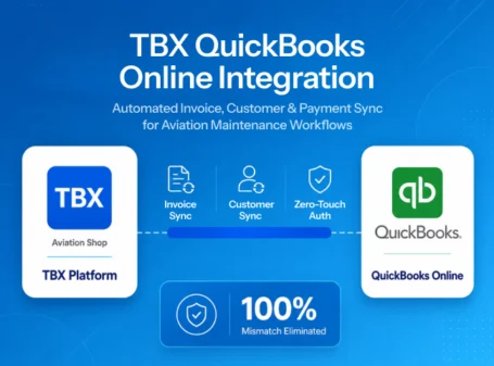 TBX QuickBooks Online integration automating invoice sync, customer sync, and payment workflows for aviation maintenance