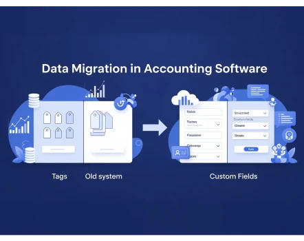 Data migration in accounting software from tags and old system to custom fields