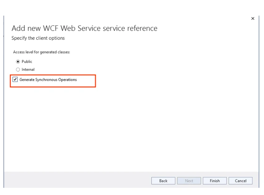 Generate synchronous operations option while adding WCF SOAP service reference in Visual Studio
