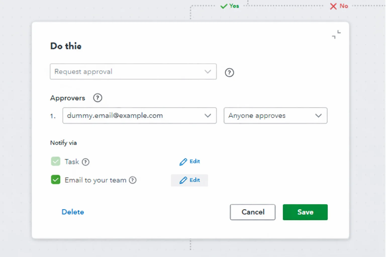 QuickBooks Online bill approval workflow with approver email, task notification and team email settings