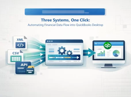 Automated financial data flow from XML, CSV, and API sources into QuickBooks Desktop using a unified integration workflow