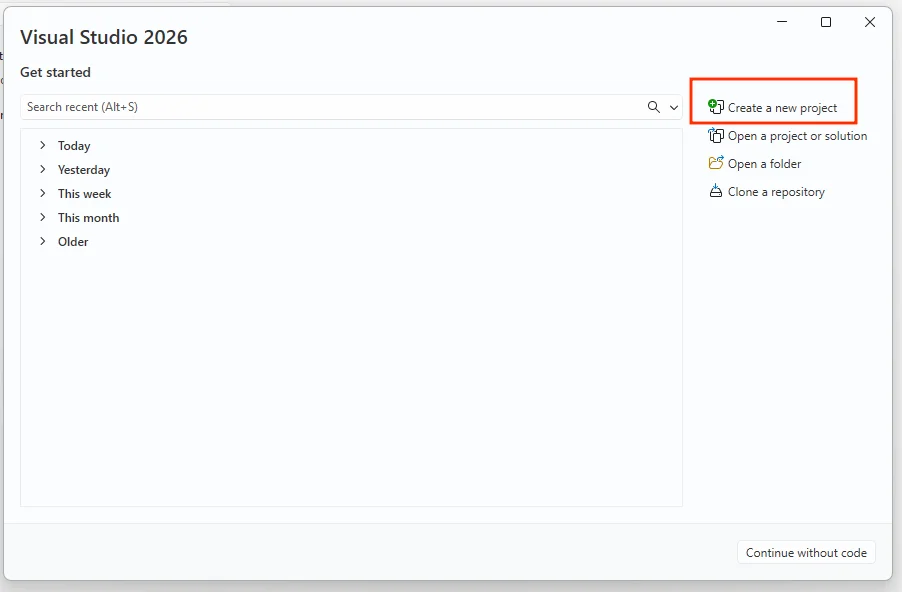Visual Studio 2026 Dashboard