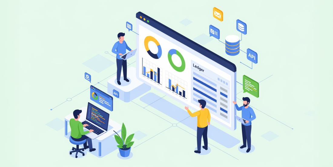 Developers integrating accounting dashboard with APIs, ledger data, charts and analytics for financial reporting system