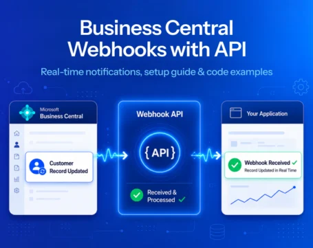 Business Central webhooks with API integration enabling real-time notifications, automated updates, and application sync.