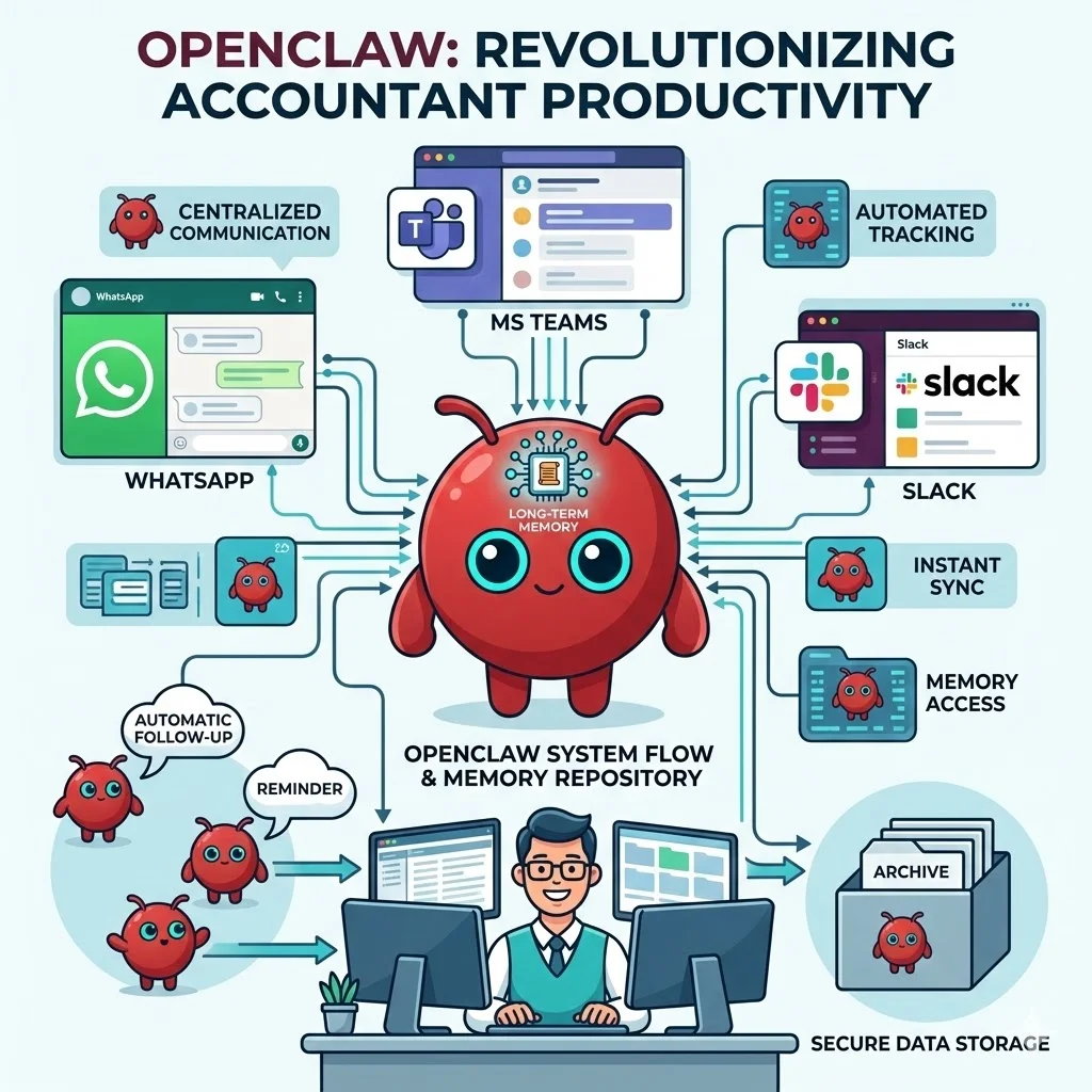 OpenClaw platform improving accountant productivity with Slack, MS Teams and WhatsApp integrations for automated tracking
