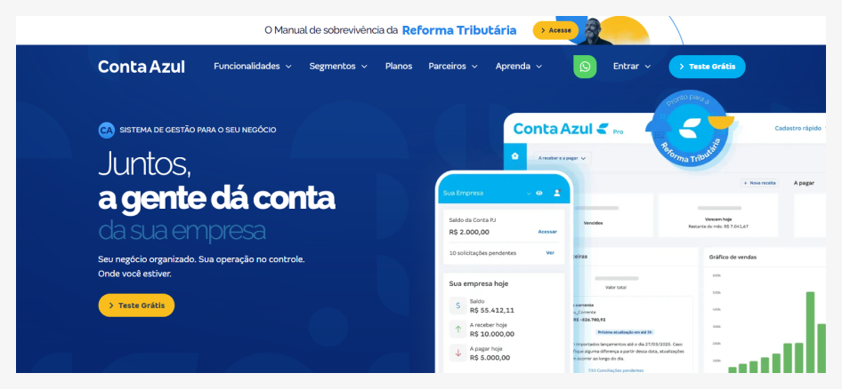 ContaAzul accounting software dashboard for small business financial management, invoicing, and tax compliance in LATAM
