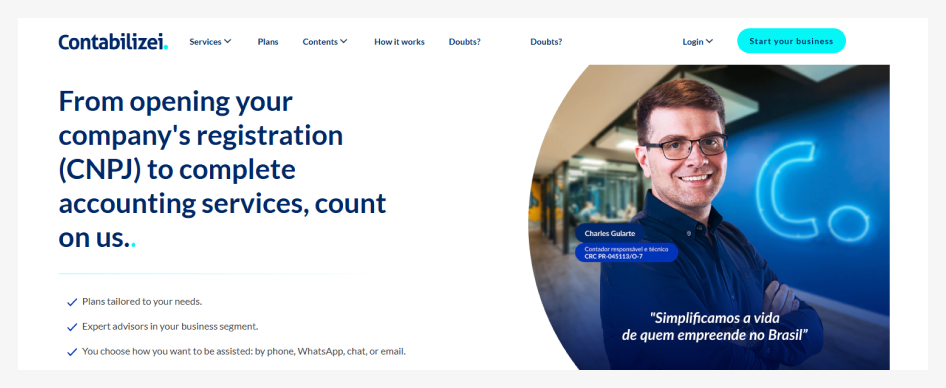 Contabilizei accounting services platform for business registration, tax compliance, and online bookkeeping in Brazil