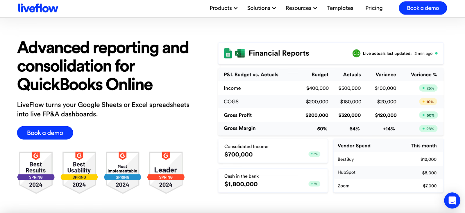 LiveFlow real-time financial consolidation inside Google Sheets with QuickBooks Online integration