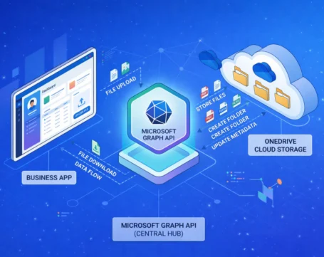 Microsoft Graph API integration with OneDrive for file upload, download, folder creation, and cloud storage automation