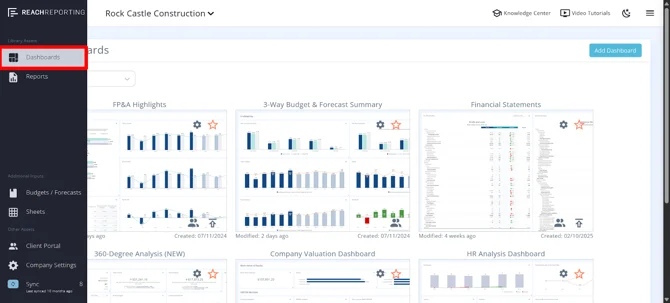 Reach Reporting customizable financial reports and dashboards across multiple entities