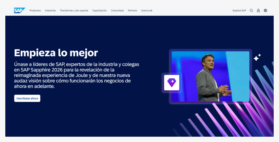 SAP Sapphire 2026 event banner in Spanish promoting enterprise innovation, AI, and future business transformation insights