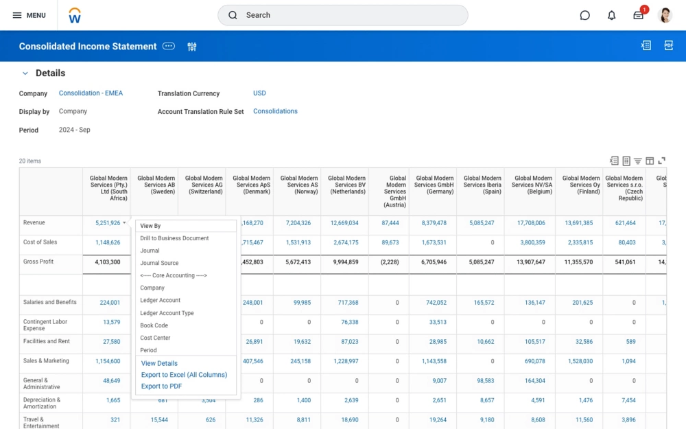 Workday financial consolidation and close module with real-time reporting