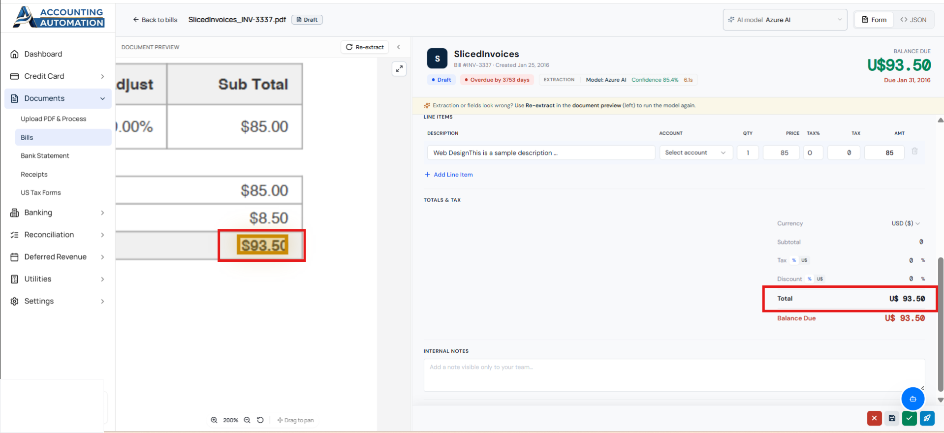 PDF auto-zooms to the totals section when the Total Amount field is selected