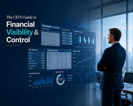 CEO financial visibility dashboard showing revenue analysis expense tracking and business performance monitoring insights