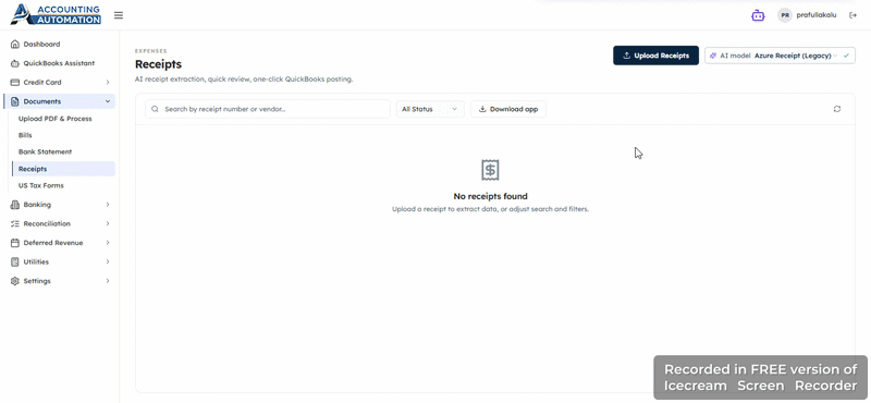 AI Receipt Management Dashboard for QuickBooks Desktop